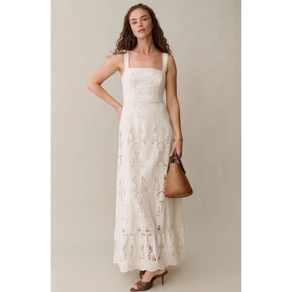 Few Moda x o.p.t. Jordyn Cotton Eyelet Maxi Dress Cream Women's 4 NWT